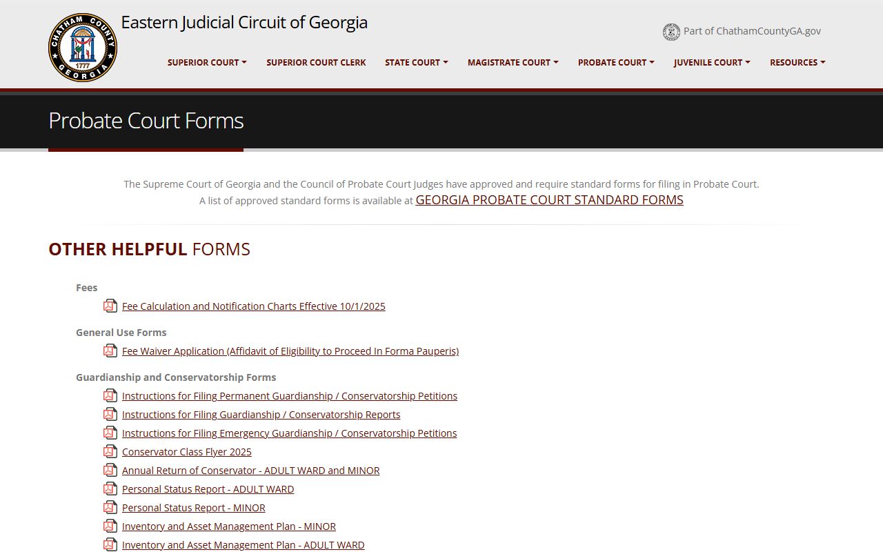 Chatham County Probate Court forms page for Chatham County marriage license