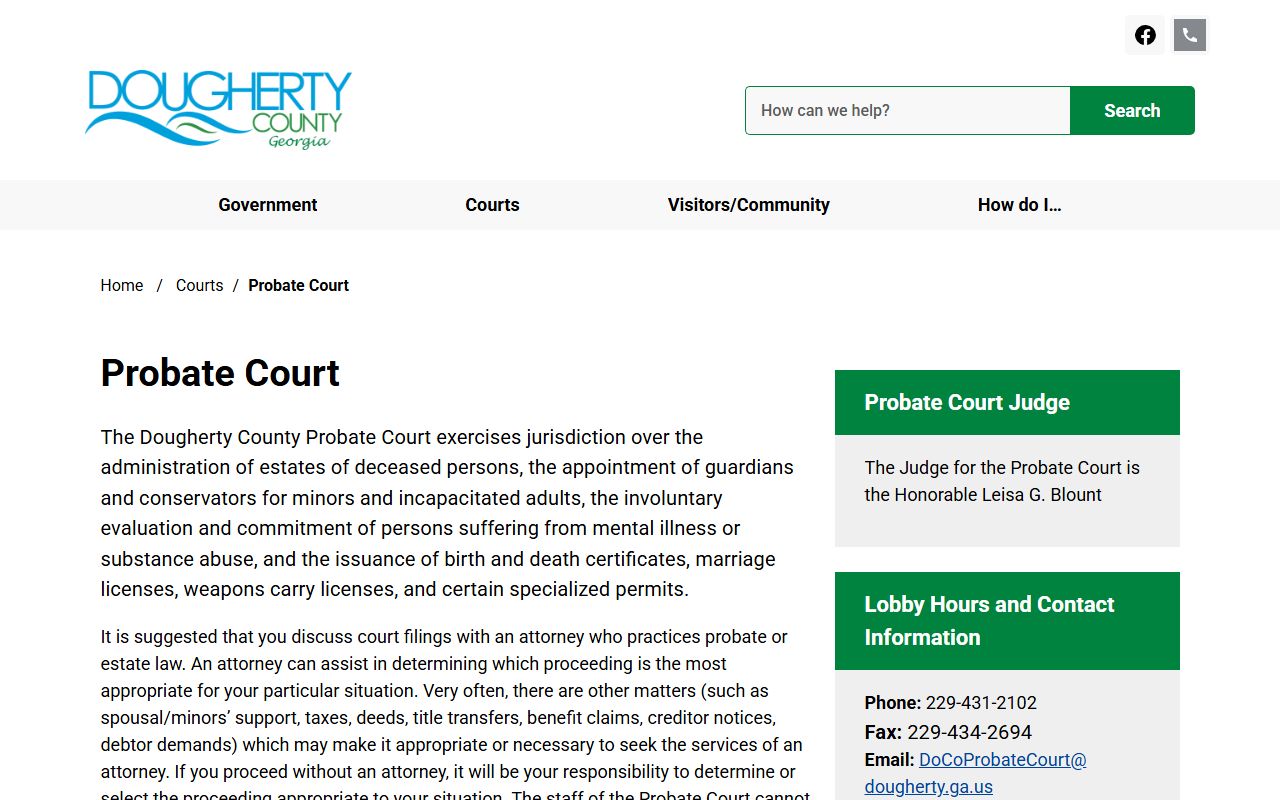 Dougherty County Probate Court page for Albany marriage license applications