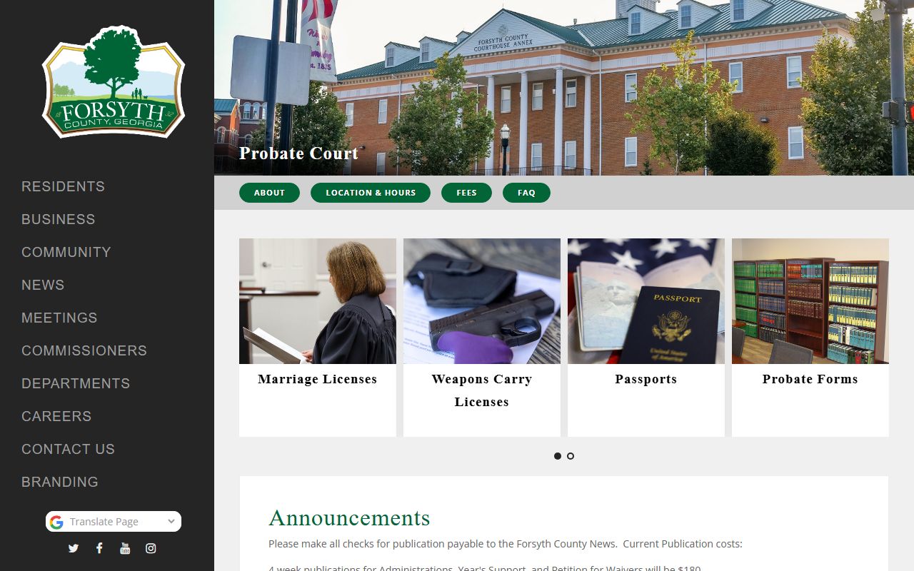Forsyth County Probate Court website for Forsyth County marriage license