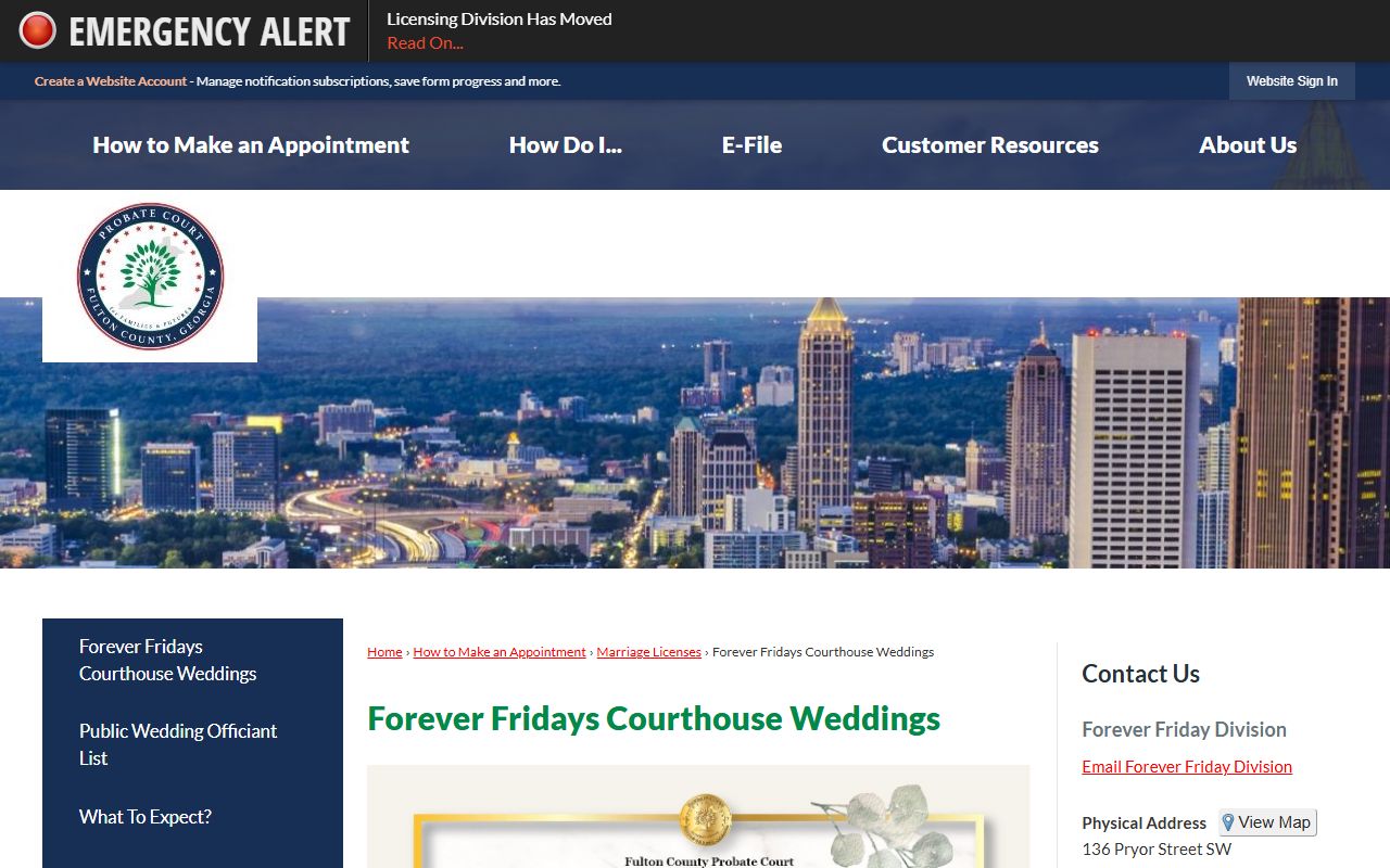 Fulton County Forever Fridays courthouse weddings for Atlanta marriage license