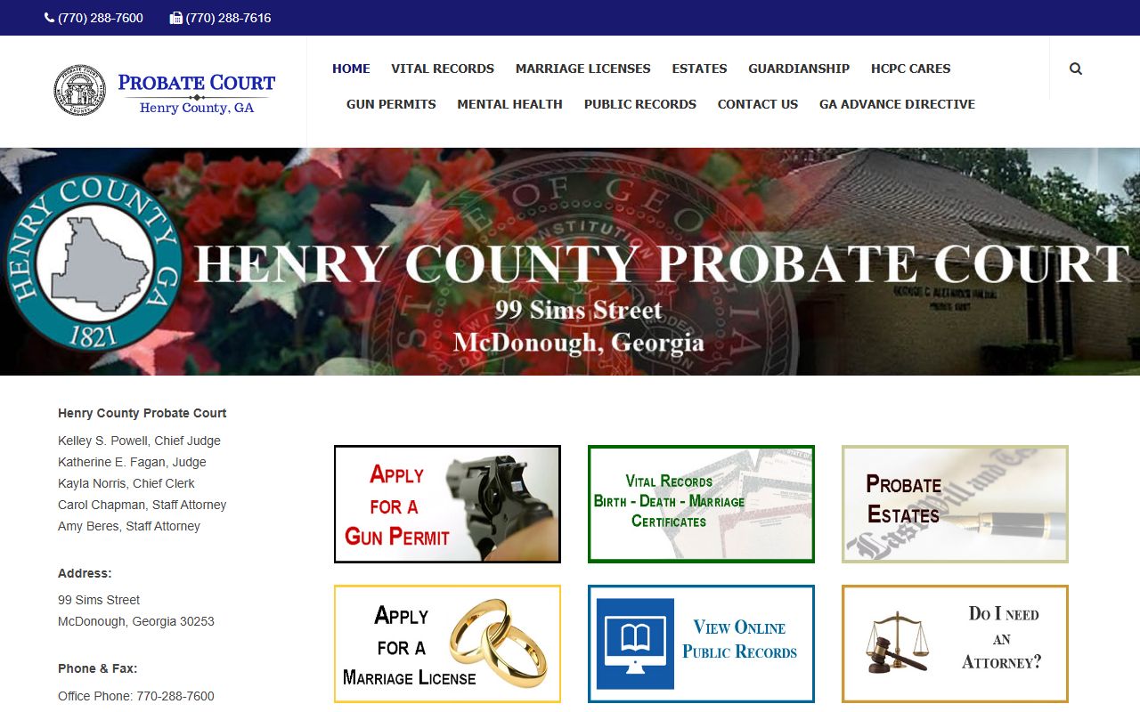 Henry County Probate Court website for Henry County marriage license