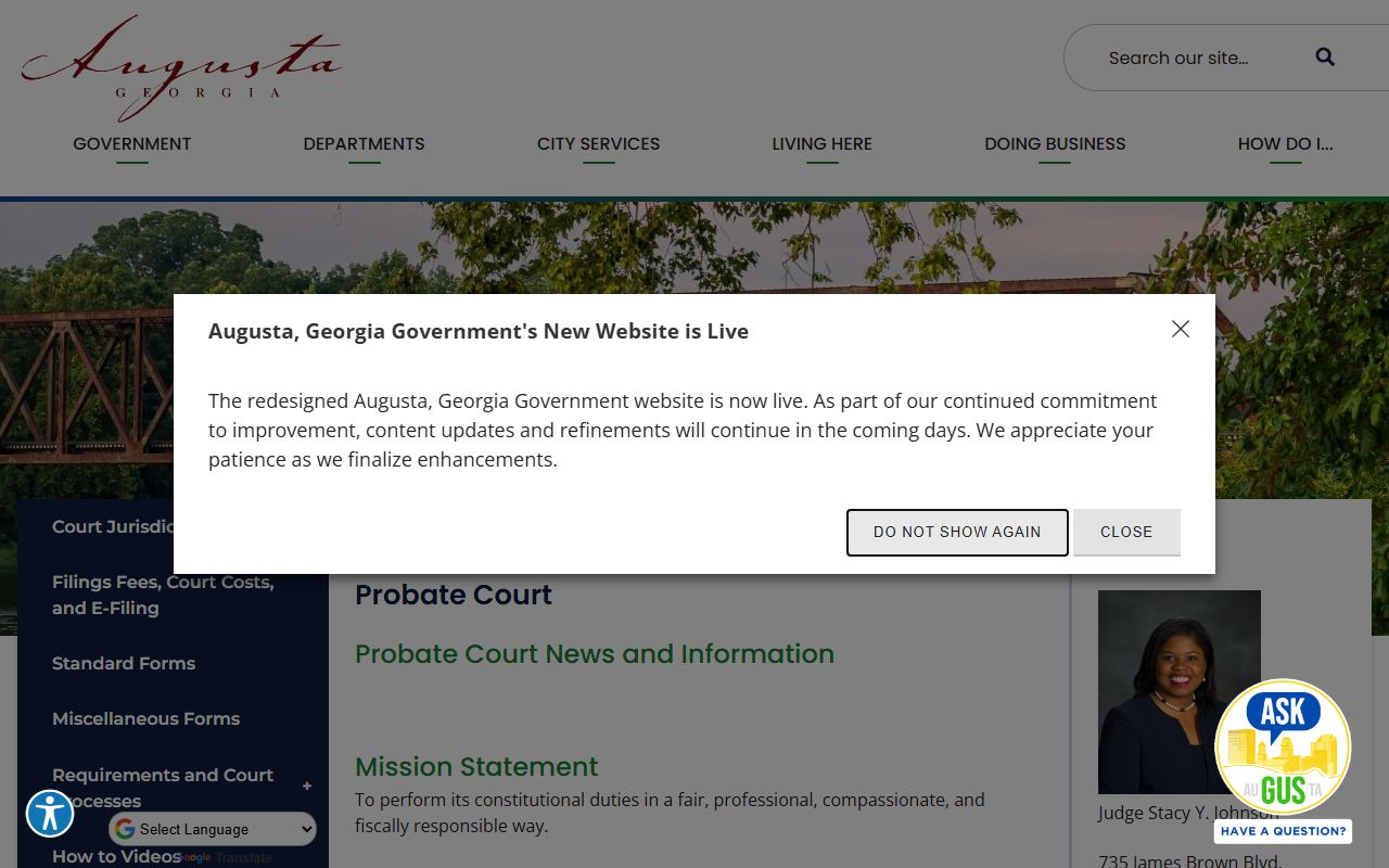 Richmond County Probate Court marriage license page for Augusta marriage license