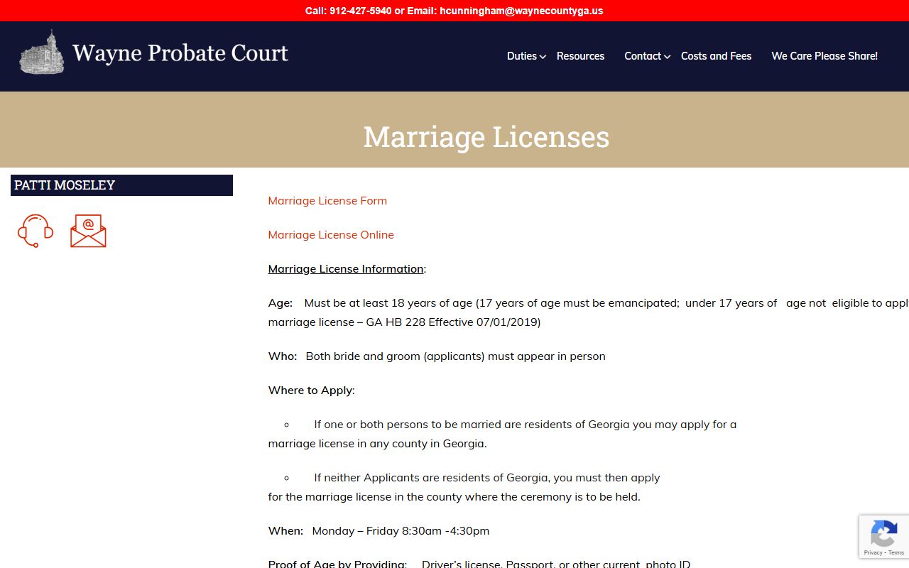 Wayne County Probate Court marriage license page for Wayne County marriage license