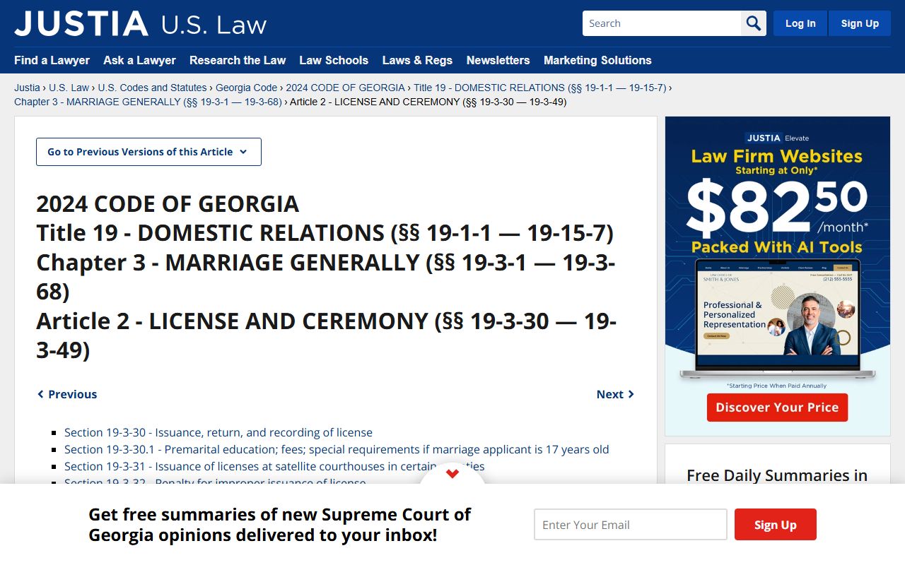Georgia marriage statutes OCGA Title 19 Chapter 3 for Georgia marriage license