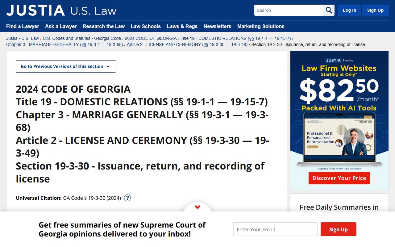 OCGA 19-3-30 issuance return and recording of Georgia marriage license
